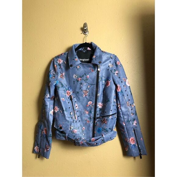 Desigual Women’s Nassau Faux Leather Floral Embroidered Biker Jacket SZ 36 - Picture 5 of 16